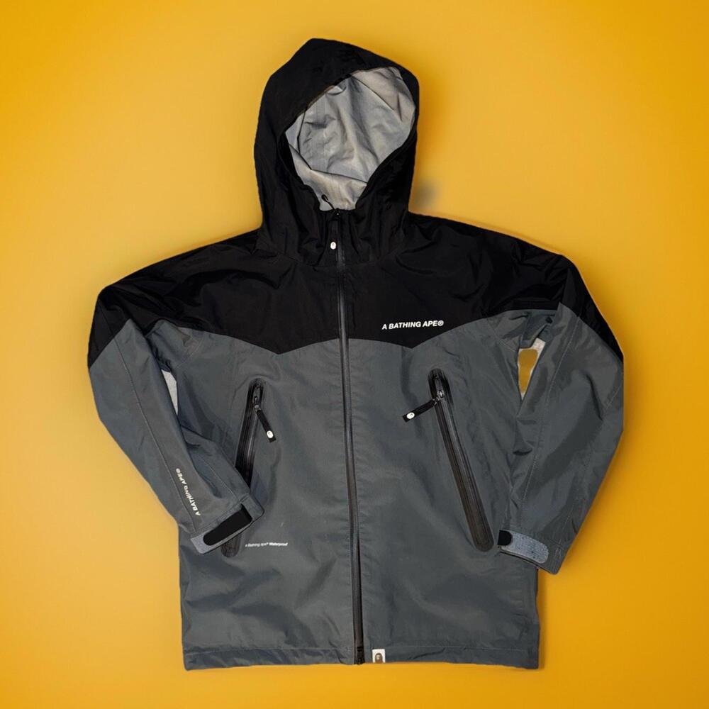 A BATHING APE Bape Rainproof Jacket Black Gray Nylon L Used